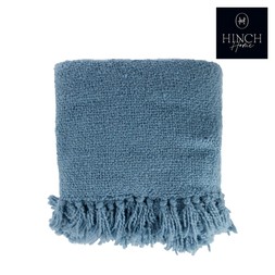 Hinch Home 200cm x 200 cm Blue Knitted Fringed Throw