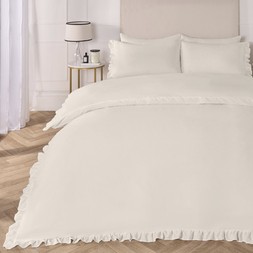OHS Frill Detail Duvet Cover Set - White - £13