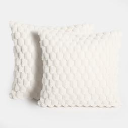 OHS Thick Faux Fur Waffle Cushion Covers - Cream- &pound;9-2 Pack