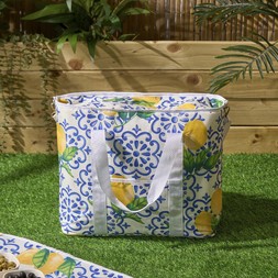 OHS Lemon Print Picnic Bag - White/Blue - £8.50