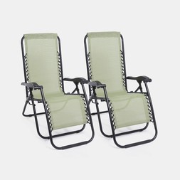 OHS 2 Pack Zero Gravity Sun Lounging Garden Chairs - Sage - £80
