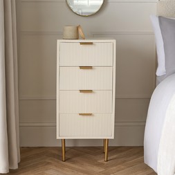 OHS Ribbed 4 Drawer Wood Bedside Table - Cream- £66