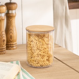 OHS Small Plastic Round Storage Container with Bamboo Lid - Clear