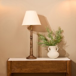 Small Wooden Table Lamp Neutral Pleated Lampshade