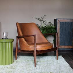 Tan Leather Wood Framed Armchair
