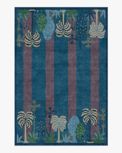 Ruggable - Jungalow Collection - Palmistry Pinstripe Blue - 185 x 275 cm - Flatwoven £429, Tufted £599 (Aerial)- EMBARGOED UNTIL 2ND JULY 2026