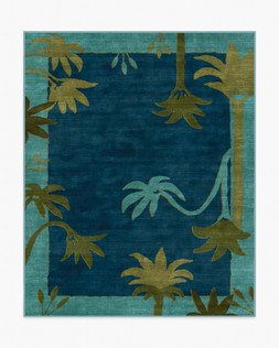 Ruggable - Jungalow Collection - Sabal Blue Teal - 245 x 305 cm - Flatwoven £599, Tufted £849 (Aerial)- EMBARGOED UNTIL 2ND JULY 2026
