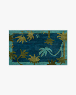 Ruggable - Jungalow Collection - Sabal Blue Teal - 90 x 150 cm - Flatwoven £179, Tufted £239 (Aerial)- EMBARGOED UNTIL 2ND JULY 2026