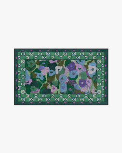 Ruggable - Jungalow Collection - Vera Green Plum - 90 x 150 cm - Flatwoven £179, Tufted £239 (Aerial)- EMBARGOED UNTIL 2ND JULY 2026