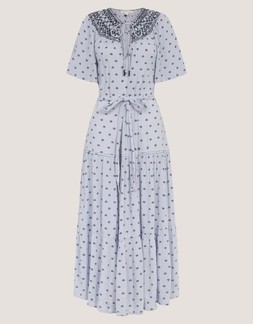 Mia Embroidered Print Midi Dress Blue