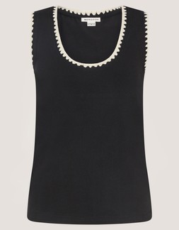 Teri Contrast Stitch Jersey Cami Top Black