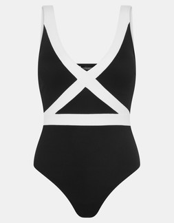 Monochrome Textured Shaping Swimsuit Black