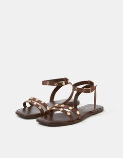 Shell Embellished Suede Sandals Brown