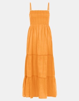 Shimmer Smocked Midi Dress Gold