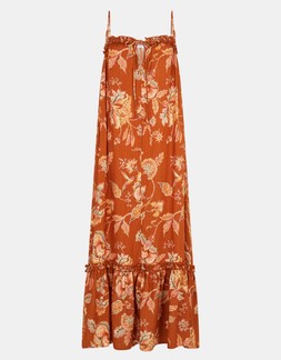 Sleeveless Floral Shimmer Maxi Dress Orange