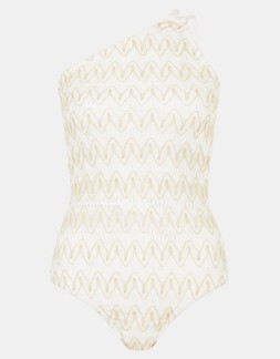 Shimmer Crochet One Shoulder Swimsuit White