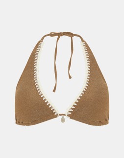Shimmer Whipstitch Triangle Bikini Top Gold