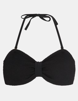 Crinkle Textured Bandeau Bikini Top Black