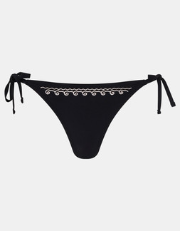 Shell Embroidered Tie Side Bikini Bottoms Black
