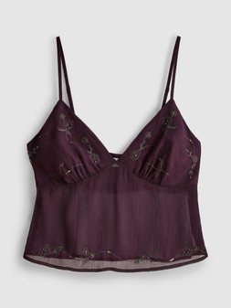 PRIMARK BEADED MESH STRAPPY TOP PLUM £10 €12 $16 RON60 PLN50 CZK310