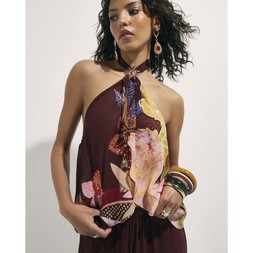 RI Brown Floral Oriental Halter Neck Top £39 2