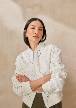 Cream Broderie Bomber Jacket &pound;32 & Khaki Pleated Barrel Trousers &pound;20