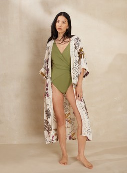 White Palm Print Cover-Up &pound;20 & Green Wrap Swimsuit &pound;18