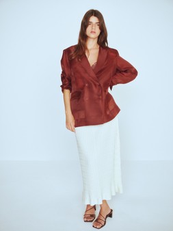 Jaeger Blazer £275, Jaeger Skirt £115, Sandals £125