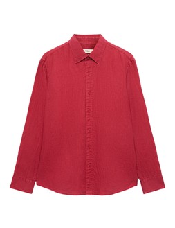 M&S Pure Linen Garment Dye Shirt, Medium Red, £45
