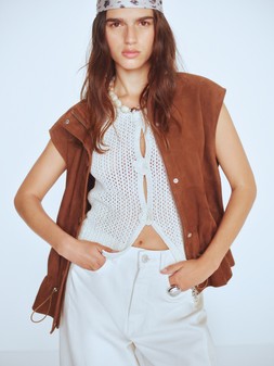 Per Una Gilet £190, M&S Knit £34, Per Una Jean £48, Bandana £15, Necklace £25, Ring £20