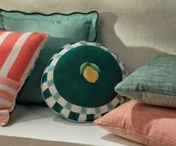 M&S SET OF 2 REVERSIBLE STRIPE OUTDOOR CUSHIONS £25 / M&S SET OF 2 SCALLOP OUTDOOR CUSHIONS £25 / M&S SET OF 2 FRUIT OUTDOOR CUSHIONS £29.50 / M&S SET OF 2 OUTDOOR CUSHIONS £25