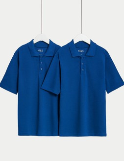 M&S 2pk Unisex Stain Resist School Polo Shirts 2-18 Yrs £4.50-10