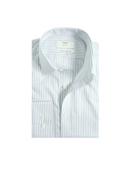 M&S Collection Slim Fit Ultimate Non Iron Cotton Striped Shirt Green £40