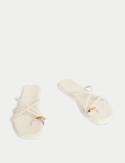 M&S SAMMIE GOLD TOE LOOP MULE WHITE £35 (2)