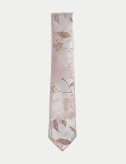 M&S Collection Floral Pure Silk Tie Pink £25