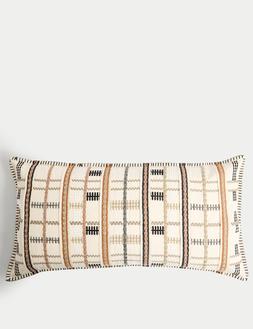 M&S Pure Cotton Grid Embroidered Bolster Cushion £35