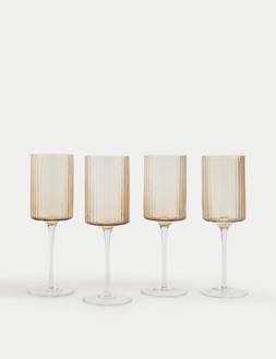 M&S SET OF 4 RIBBED WINE GLASSES &pound;20